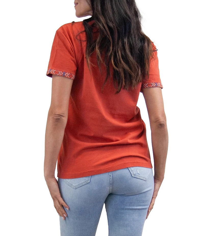 Karyn Seo Ansley Knit Round Neck Short Sleeve Embroidered Tee Shirt