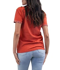 Karyn Seo Ansley Knit Round Neck Short Sleeve Embroidered Tee Shirt