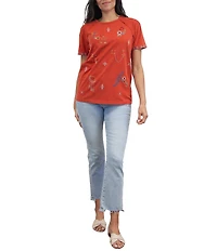 Karyn Seo Ansley Knit Round Neck Short Sleeve Embroidered Tee Shirt