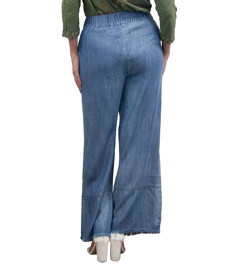Karyn Seo Coreen Chambray Woven Wide Leg Ankle Length Elastic Waist Pull On Pants