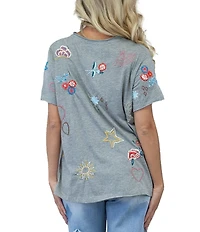 Karyn Seo Doodle Inspired Embroidered Crew Neck Short Sleeve Boxy Tee