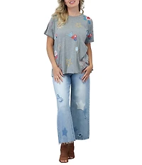 Karyn Seo Doodle Inspired Embroidered Crew Neck Short Sleeve Boxy Tee