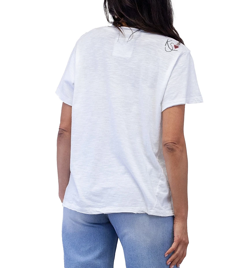 Karyn Seo Echo Embroidered Screen Print V-Neck Short Sleeve Boxy Tee