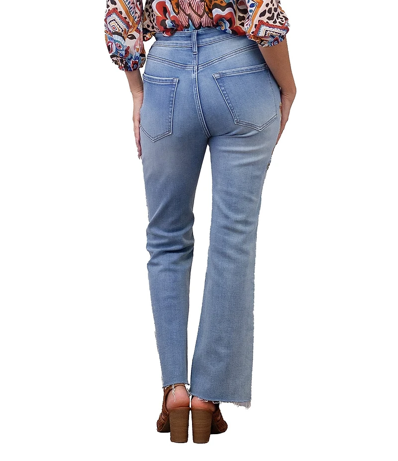 Karyn Seo Embroidered Floral Raw Hem Straight Leg Jeans