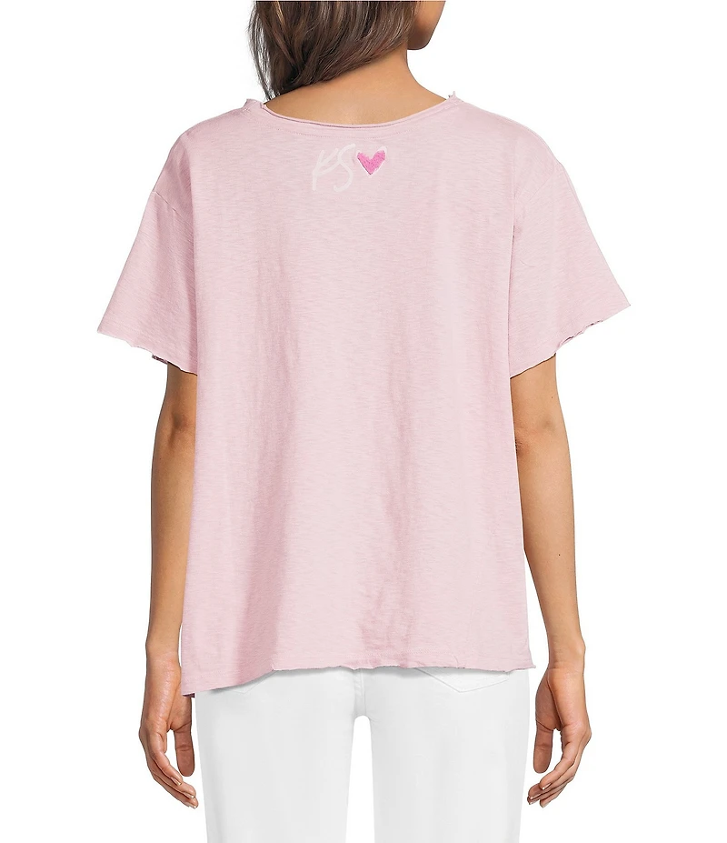 Karyn Seo Filippa Knit Graphic Butterfly Embroidered Crew Neck Short Sleeve Oversized Boxy Tee