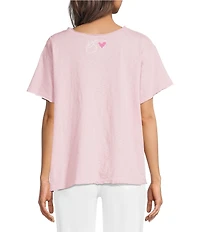 Karyn Seo Filippa Knit Graphic Butterfly Embroidered Crew Neck Short Sleeve Oversized Boxy Tee