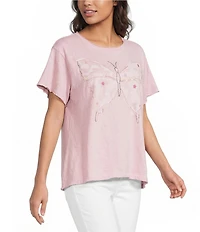 Karyn Seo Filippa Knit Graphic Butterfly Embroidered Crew Neck Short Sleeve Oversized Boxy Tee