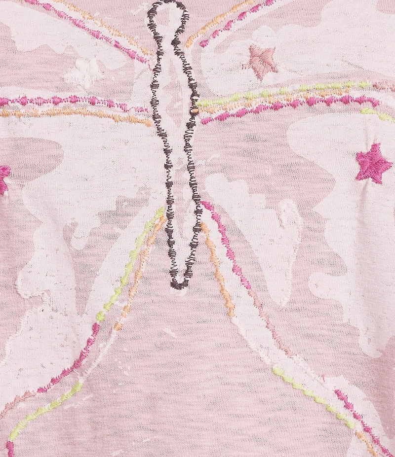 Karyn Seo Filippa Knit Graphic Butterfly Embroidered Crew Neck Short Sleeve Oversized Boxy Tee