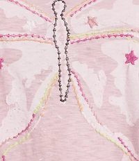 Karyn Seo Filippa Knit Graphic Butterfly Embroidered Crew Neck Short Sleeve Oversized Boxy Tee