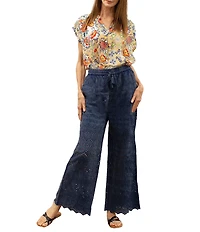 Karyn Seo Geometric Eyelet Hem Wide Leg Pants
