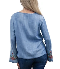 Karyn Seo Ida Woven Solid V-Neck Long Sleeve Left Side Hem Tie Blouse