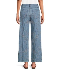 Karyn Seo Innis Tonal Blue Floral Embroidered Wide Leg Pants