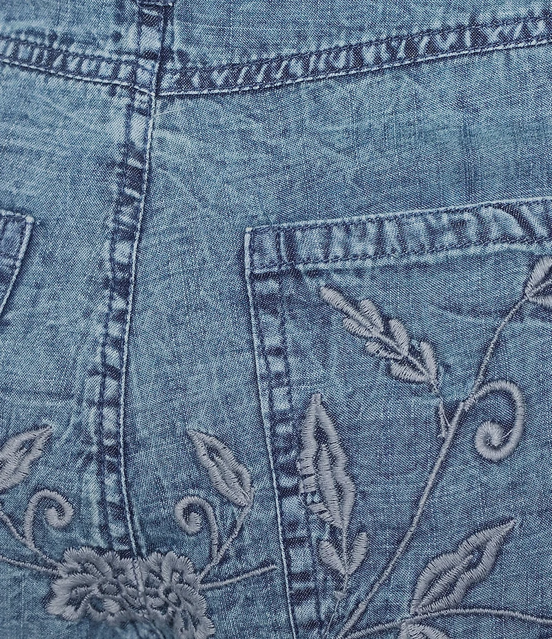 Karyn Seo Innis Tonal Blue Floral Embroidered Wide Leg Pants