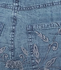 Karyn Seo Innis Tonal Blue Floral Embroidered Wide Leg Pants