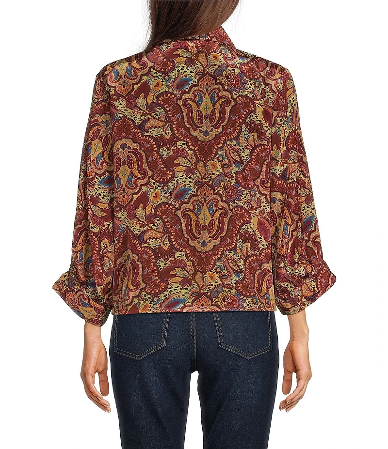 Karyn Seo Jojo Woven Boho Print Spread Collar 3/4 Sleeve Button Placket Shirt