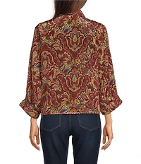 Karyn Seo Jojo Woven Boho Print Spread Collar 3/4 Sleeve Button Placket Shirt