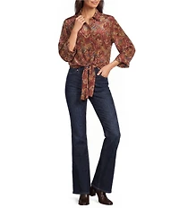 Karyn Seo Jojo Woven Boho Print Spread Collar 3/4 Sleeve Button Placket Shirt
