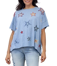 Karyn Seo Juniper Embroidered Stars Short Sleeve Tee