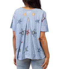 Karyn Seo Juniper Embroidered Stars Short Sleeve Tee