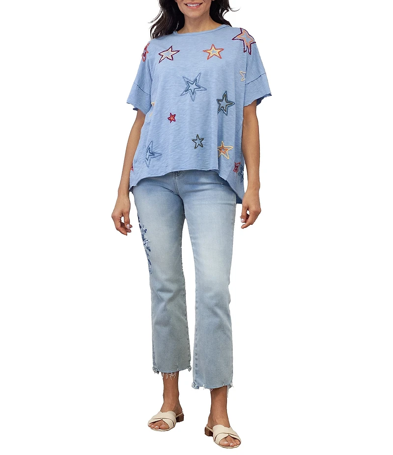 Karyn Seo Juniper Embroidered Stars Short Sleeve Tee