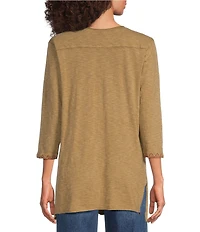 Karyn Seo Knit Geometric Floral Embroidered V-Neck 3/4 Sleeve Top