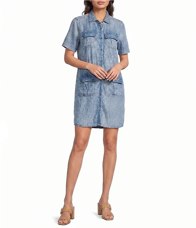 Karyn Seo Lucy Vintage-Inspired Folkloric Floral & Geometric Embroidered Point Collar Short Sleeve Shirt Dress