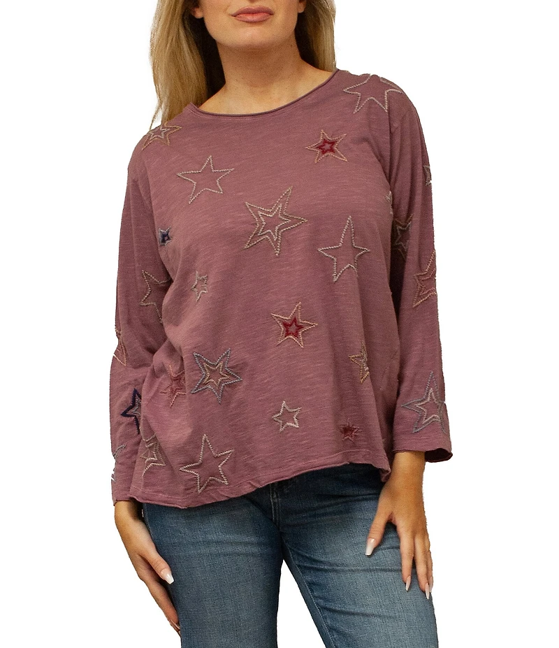 Karyn Seo Malesa Star Embroidered Round Neck Long Sleeve Top