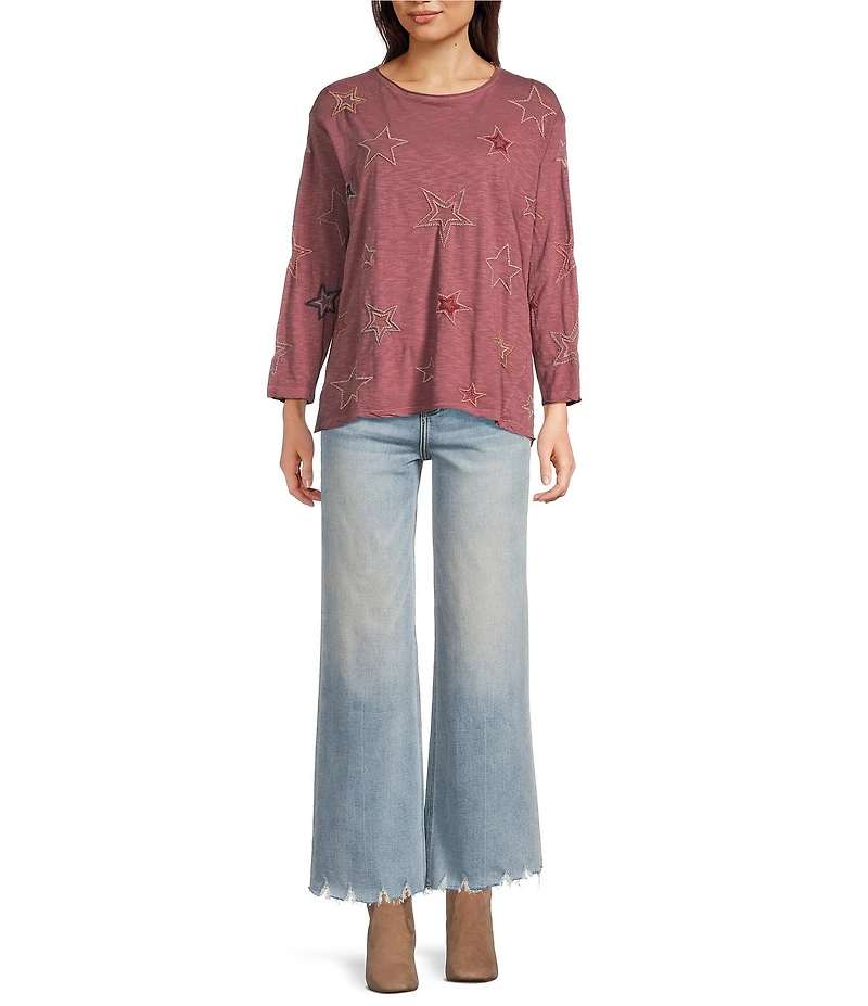 Karyn Seo Malesa Star Embroidered Round Neck Long Sleeve Top