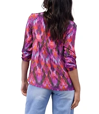 Karyn Seo Maria Floral Print Embroidered Notch V-Neck 3/4 Sleeve Top