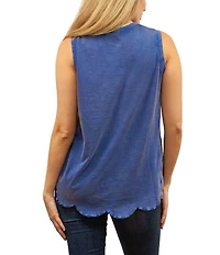 Karyn Seo Nell Tonal Embroidered Floral Motif Round Neck Sleeveless Tank