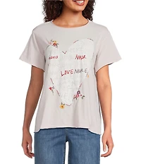 Karyn Seo Penni Knit Heart Embroidered Crew Neck Short Sleeve Oversized Tee