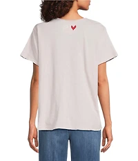 Karyn Seo Penni Knit Heart Embroidered Crew Neck Short Sleeve Oversized Tee