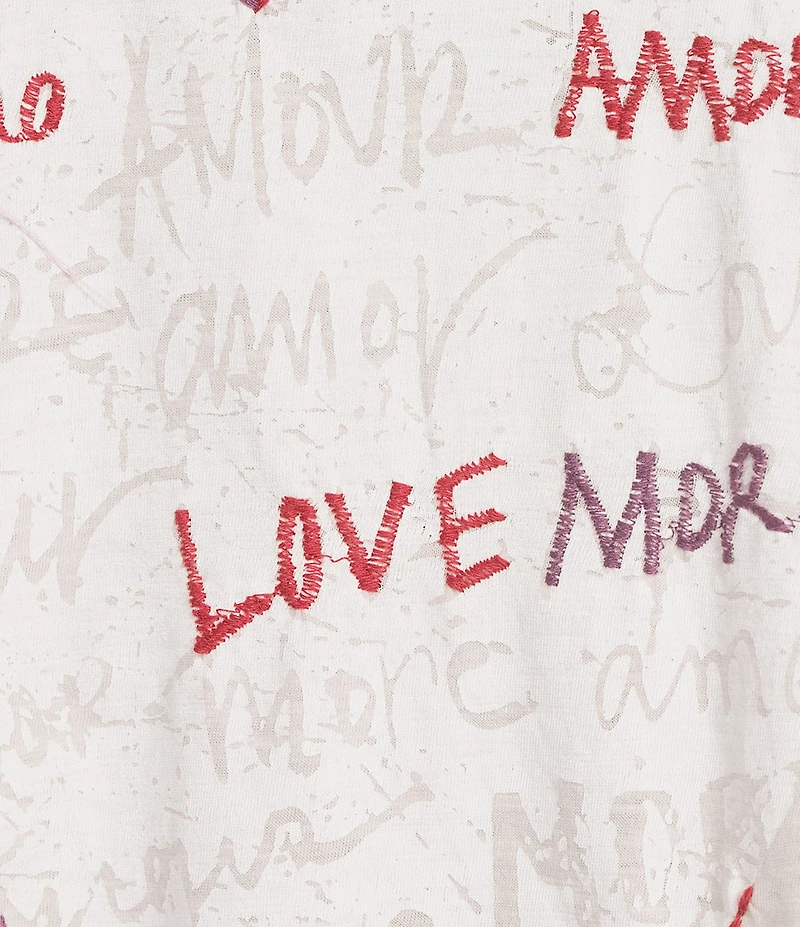 Karyn Seo Penni Knit Heart Embroidered Crew Neck Short Sleeve Oversized Tee