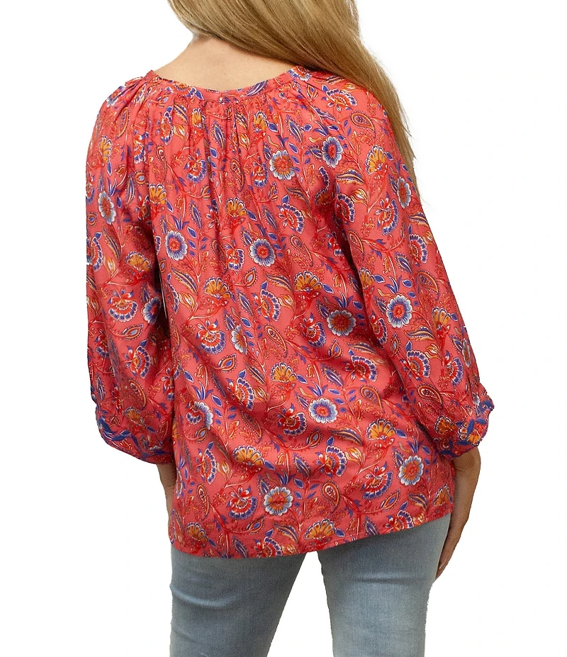 Karyn Seo Penny Embroidered Round Neck 3/4 Sleeve Blouse