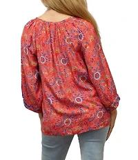 Karyn Seo Penny Embroidered Round Neck 3/4 Sleeve Blouse