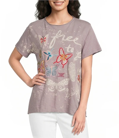 Karyn Seo Sariah Knit Free To Fly Graphic Crew Neck Short Sleeve Oversized Tee