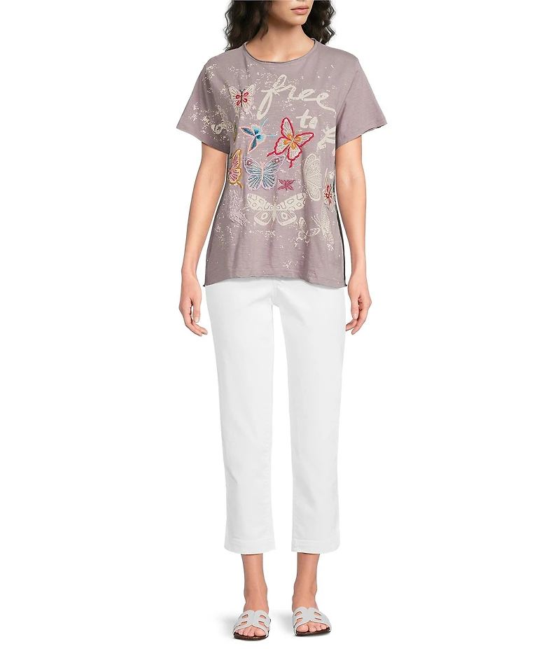 Karyn Seo Sariah Knit Free To Fly Graphic Crew Neck Short Sleeve Oversized Tee