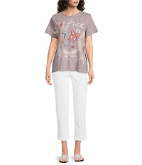 Karyn Seo Sariah Knit Free To Fly Graphic Crew Neck Short Sleeve Oversized Tee