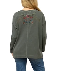 Karyn Seo Sena Waffle Knit Vintage Embroidered V-Neck Long Sleeve Top