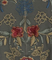 Karyn Seo Sena Waffle Knit Vintage Embroidered V-Neck Long Sleeve Top