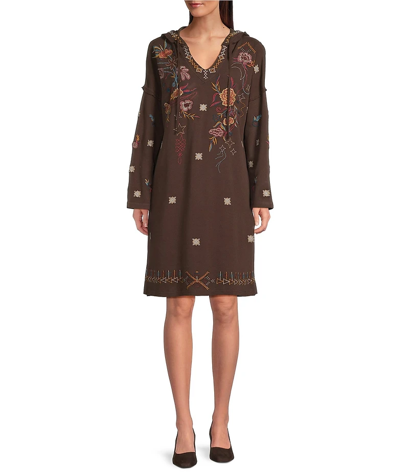 Karyn Seo Tai Floral And Geometric Embroidered Hooded Long Sleeve Shift Dress