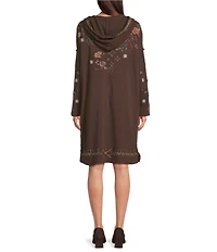 Karyn Seo Tai Floral And Geometric Embroidered Hooded Long Sleeve Shift Dress