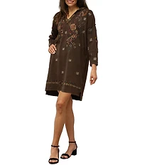 Karyn Seo Tai Floral And Geometric Embroidered Hooded Long Sleeve Shift Dress