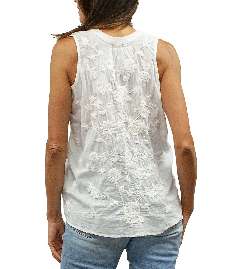 Karyn Seo Tamara Embroidered Floral Motif Notch V-Neck Sleeveless Tank
