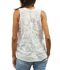 Karyn Seo Tamara Embroidered Floral Motif Notch V-Neck Sleeveless Tank