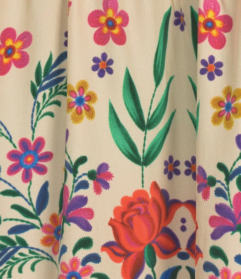 Karyn Seo Ziggy Floral Embroidered Notch V-Neck 3/4 Sleeve Blouse