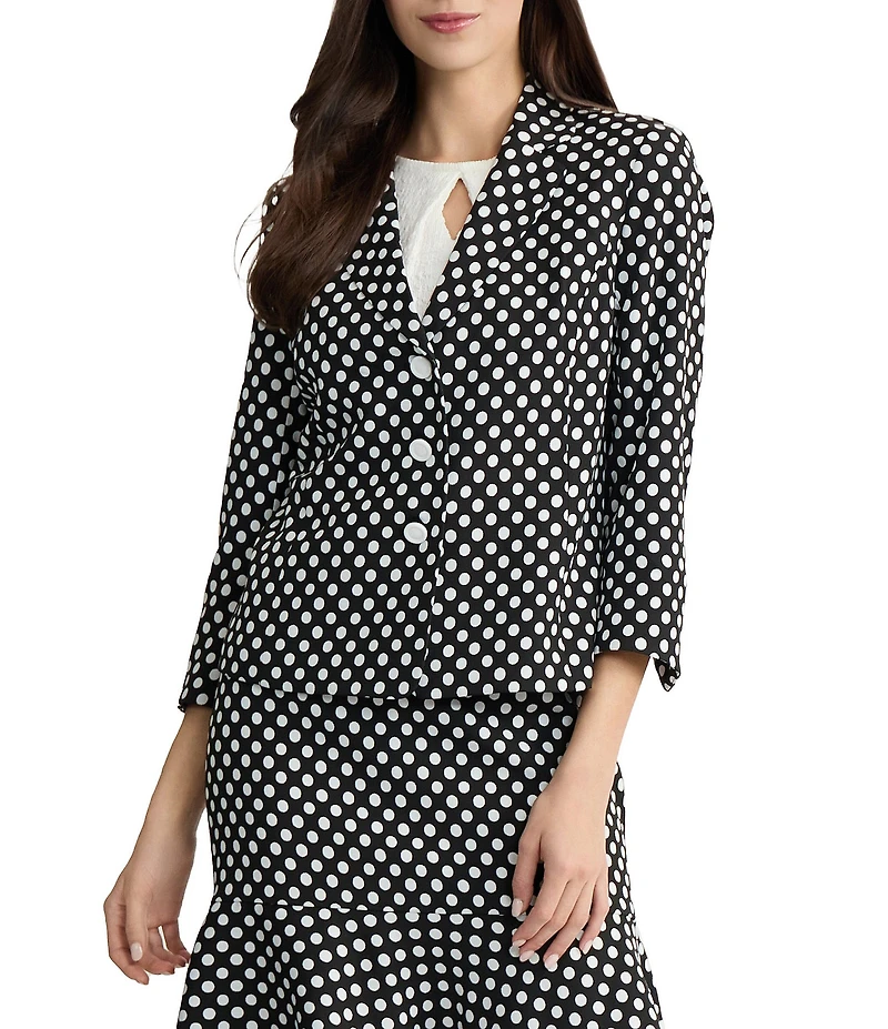 Kasper 3 Button Dotted Coordinating Jacquard Notched Collar Jacket