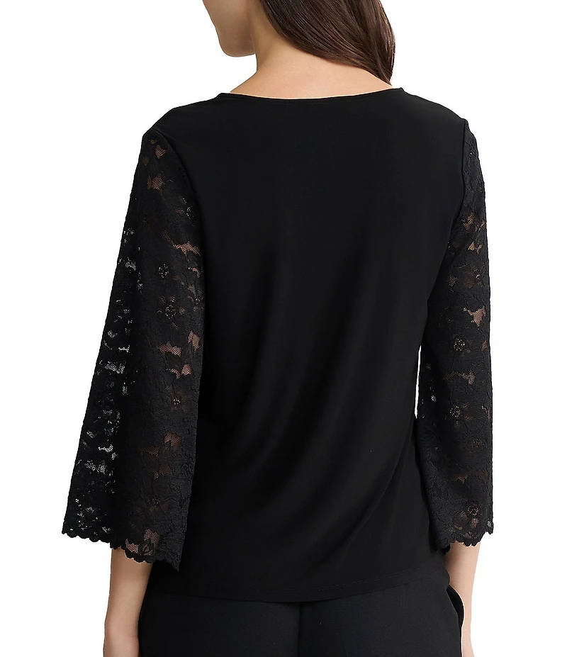 Kasper 3/4 Lace Bell Sleeve Knit Blouse