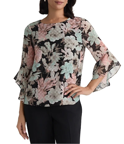 Kasper 3/4 Ruffle Sleeve Blouse