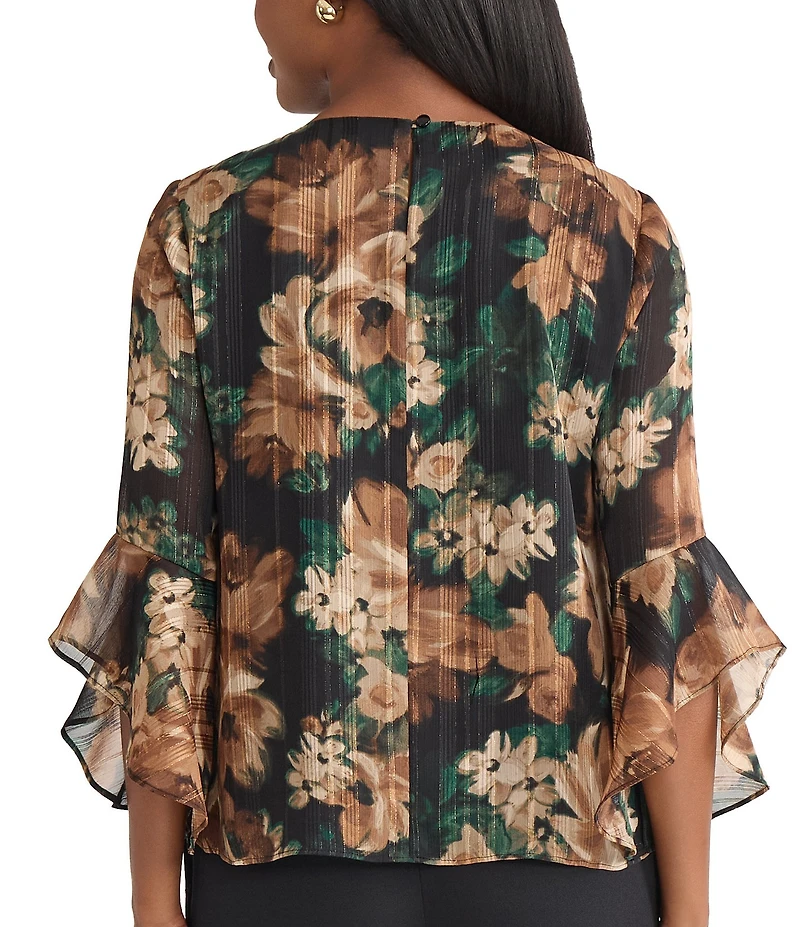 Kasper 3/4 Ruffle Sleeve Floral Print Blouse
